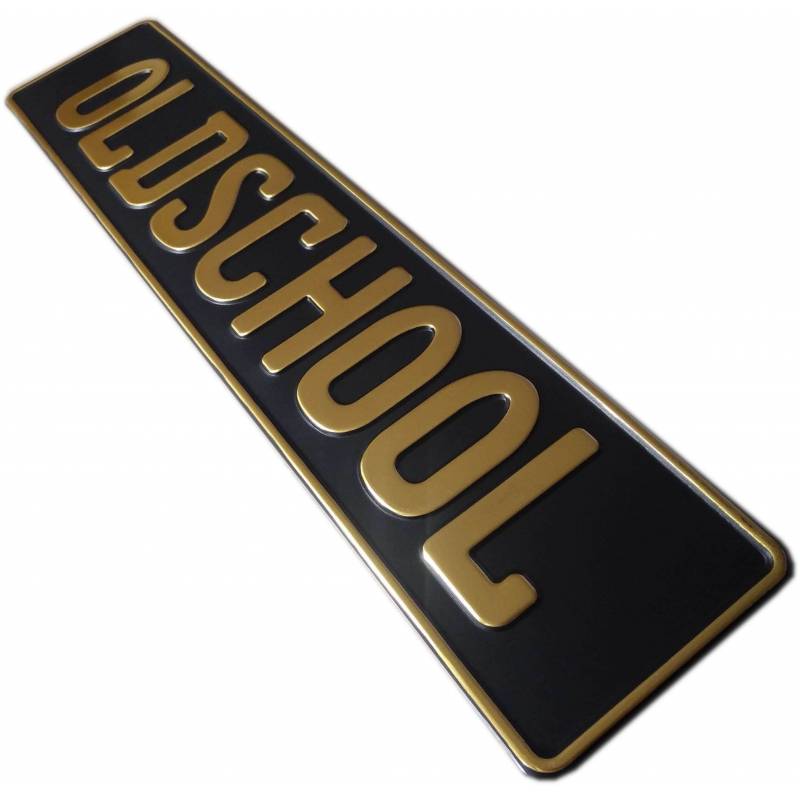 oldschool tablica rejestracyjna, oldschool car plates, czarna tablica złoty napis