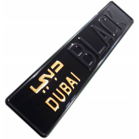 DUBAI Black - czarna tablica rejestracyjna, czarny napis, złoty Dubai
