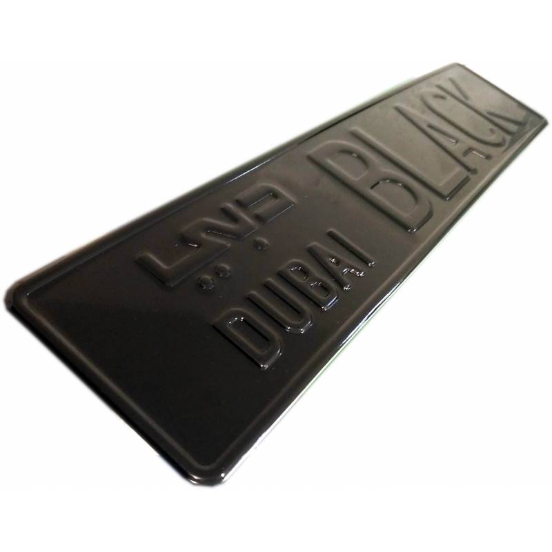 DUBAI Black - czarna tablica rejestracyjna, czarny napis, czarny Dubai