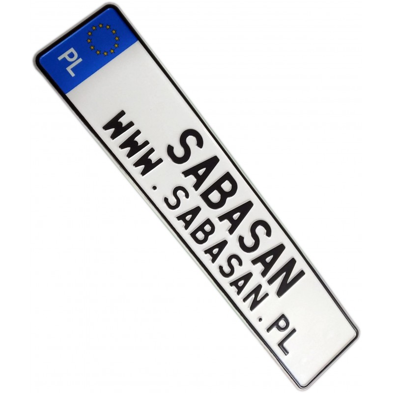 sabasan, tablica rejestracyjna, czarny napis