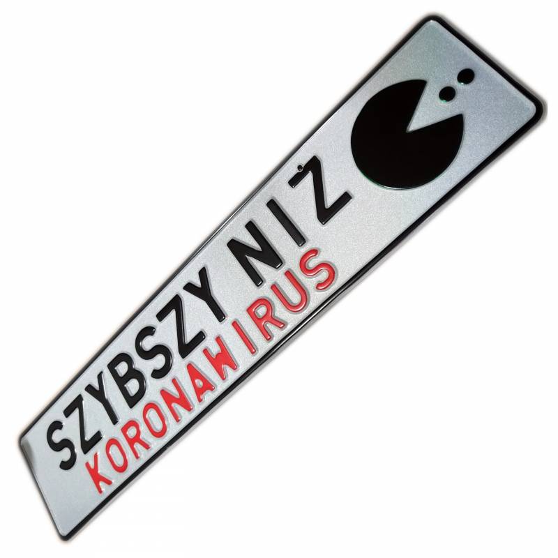 Szybszy niż koronawirus, COVID, ozdobna, kolekcjonerska tablica rejestracyjna
