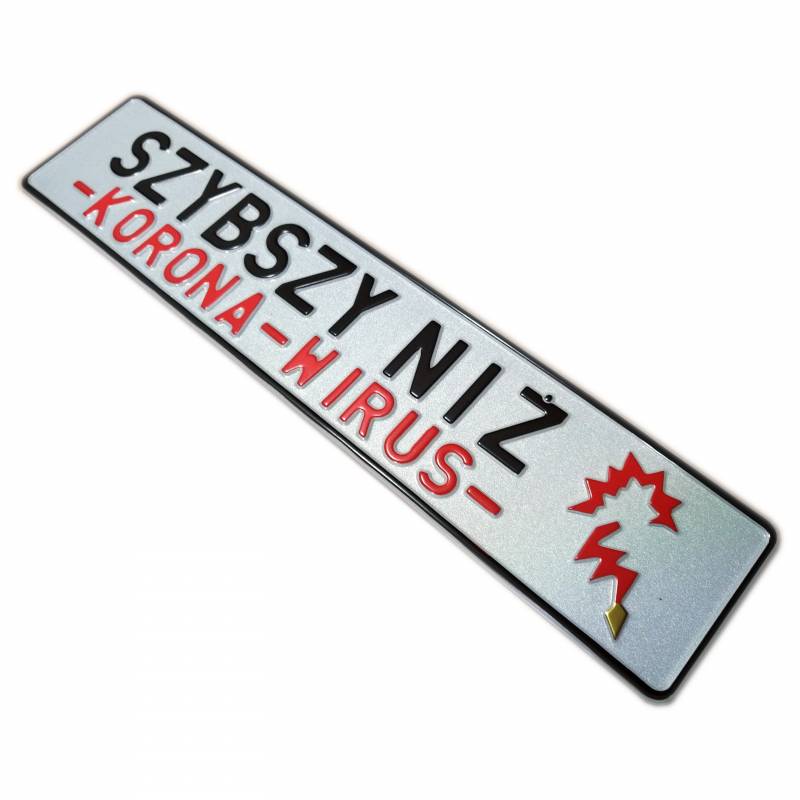 Szybszy niż koronawirus, COVID - 19, ozdobna, kolekcjonerska tablica rejestracyjna, piorun, burza