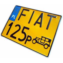 polska żółta kwadratowa tablica rejestracyjna. fiat 125p, amortyzator ramieniowy, gaz, uaz