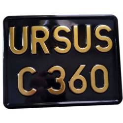 czarna, motorowa, traktorowa tablica rejestracyjna, złoty napis