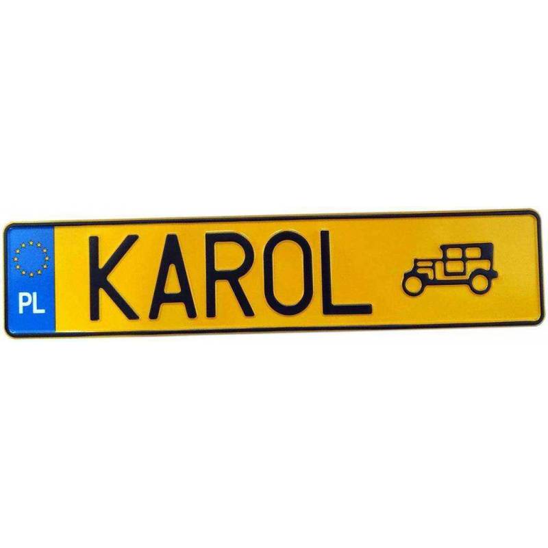 Żółta, zabytkowa polska tablica rejestracyjna
