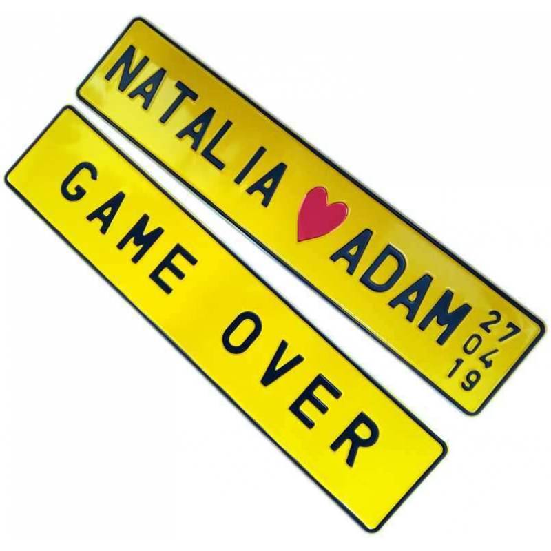 tablice rejestracyjne, żółte, ślubne tablice rejestracyjne