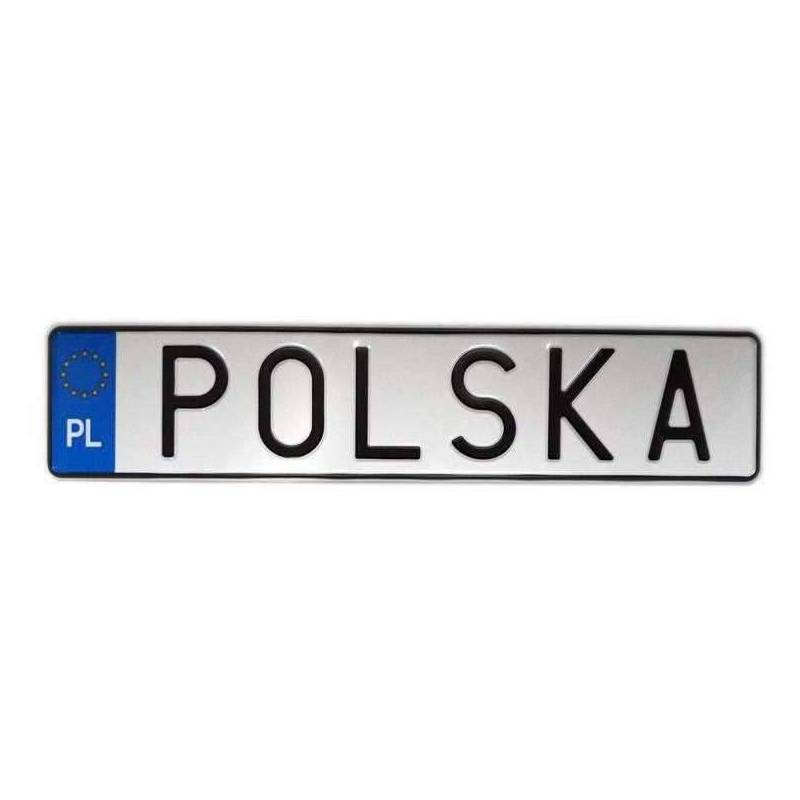 Polska, ozdobna, kolekcjonerska tablica rejestracyjna, polska tablica rejestracyjna, białe tło, czarny napis.