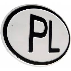 owalna tabliczka, elipsa, białe tło, czarny napis PL