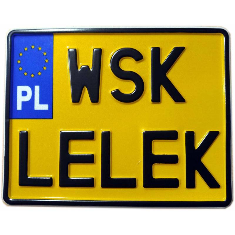 polska motorowa żółta tablica rejestracyjna, wsk lelek, czarny napis, wsk 125 lelek
