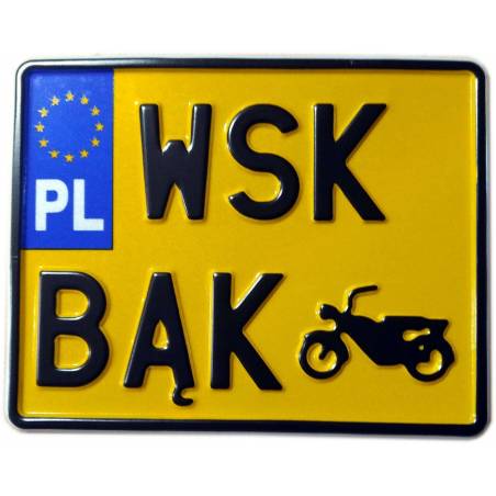 polska motorowa żółta tablica rejestracyjna, wsk lelek, wsk bąk, czarny napis, wsk 125 bąk