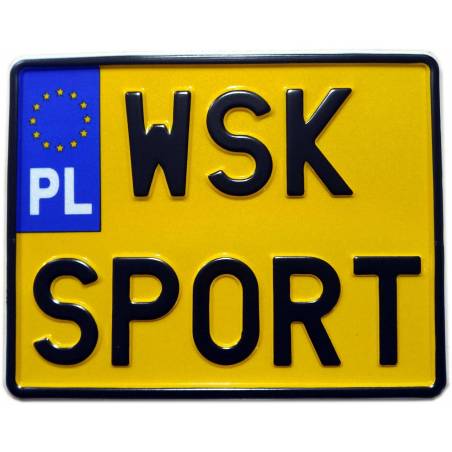 polska motorowa żółta tablica rejestracyjna, wsk sport, czarny napis