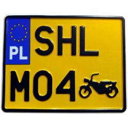 SHL M06, SHL M17, SHL M11, polska motorowa żółta tablica rejestracyjna, czarny napis