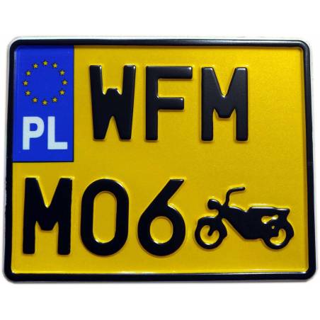 WFM M06, WFM OSA, polska motorowa żółta tablica rejestracyjna, czarny napis