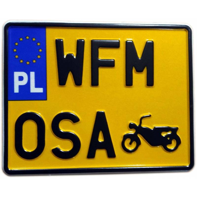 WFM M06, WFM OSA, polska motorowa żółta tablica rejestracyjna, czarny napis
