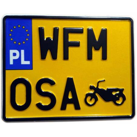 WFM M06, WFM OSA, polska motorowa żółta tablica rejestracyjna, czarny napis