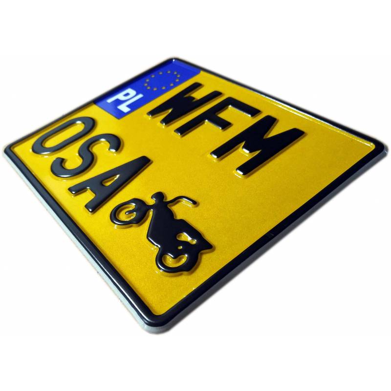 WFM M06, WFM OSA, polska motorowa żółta tablica rejestracyjna, czarny napis