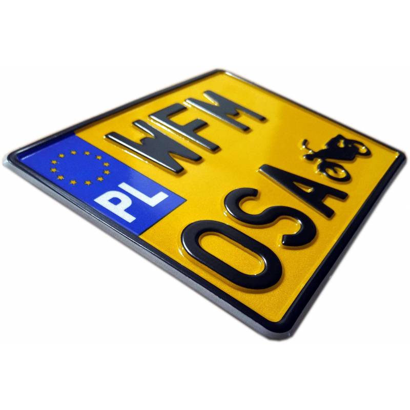WFM M06, WFM OSA, polska motorowa żółta tablica rejestracyjna, czarny napis